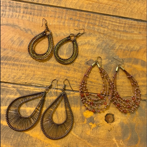 Boho Bronze Beaded Teardrop Statement Earring Set - Picture 1 of 11